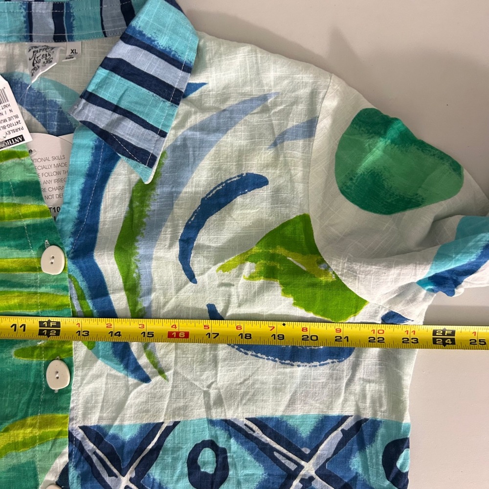 NWT Parsley & Sage Womens XL Shirt Blue Green Abstract Cotton Button Up - Picture 6 of 9